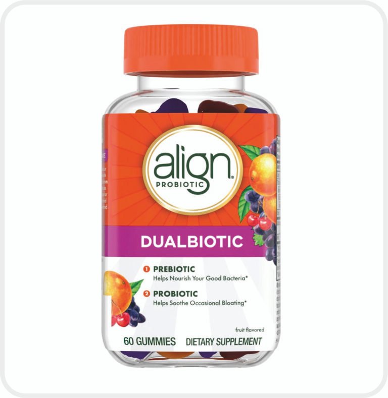 Align DualBiotic, Prebiotic + Probiotic for Women and Men, Help Nourish and Add Good Bacteria for Digestive Support, Natural Fruit Flavors, 60 Gummies