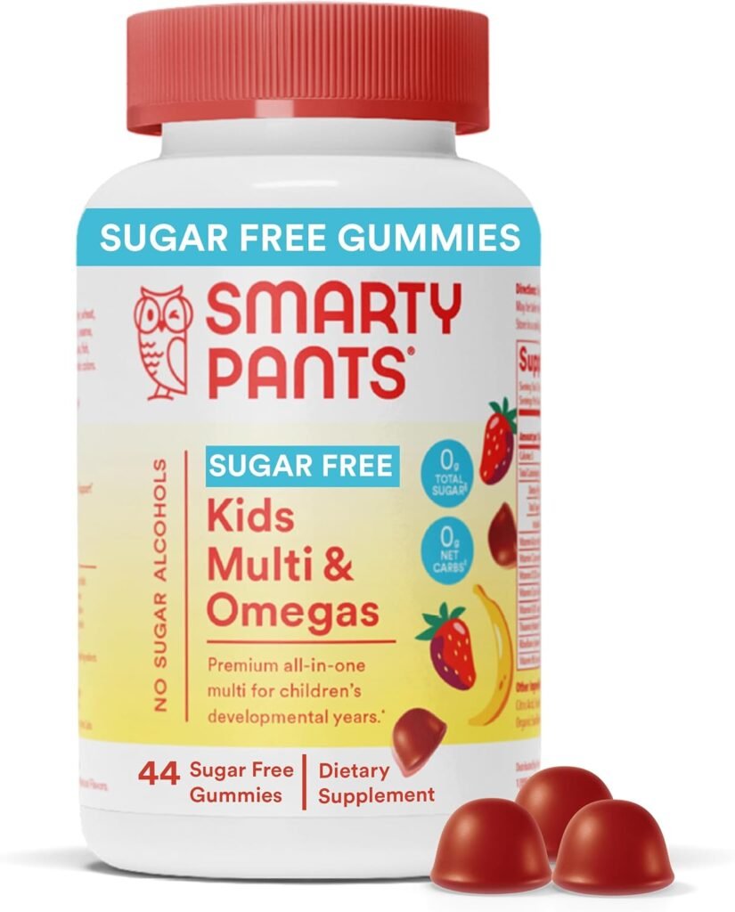 SmartyPants Kids Multivitamin Gummies, Sugar Free: Omega 3 (ALA), Vitamin D3, C, Vitamin B12, B6, A, K & Zinc for Immune Support